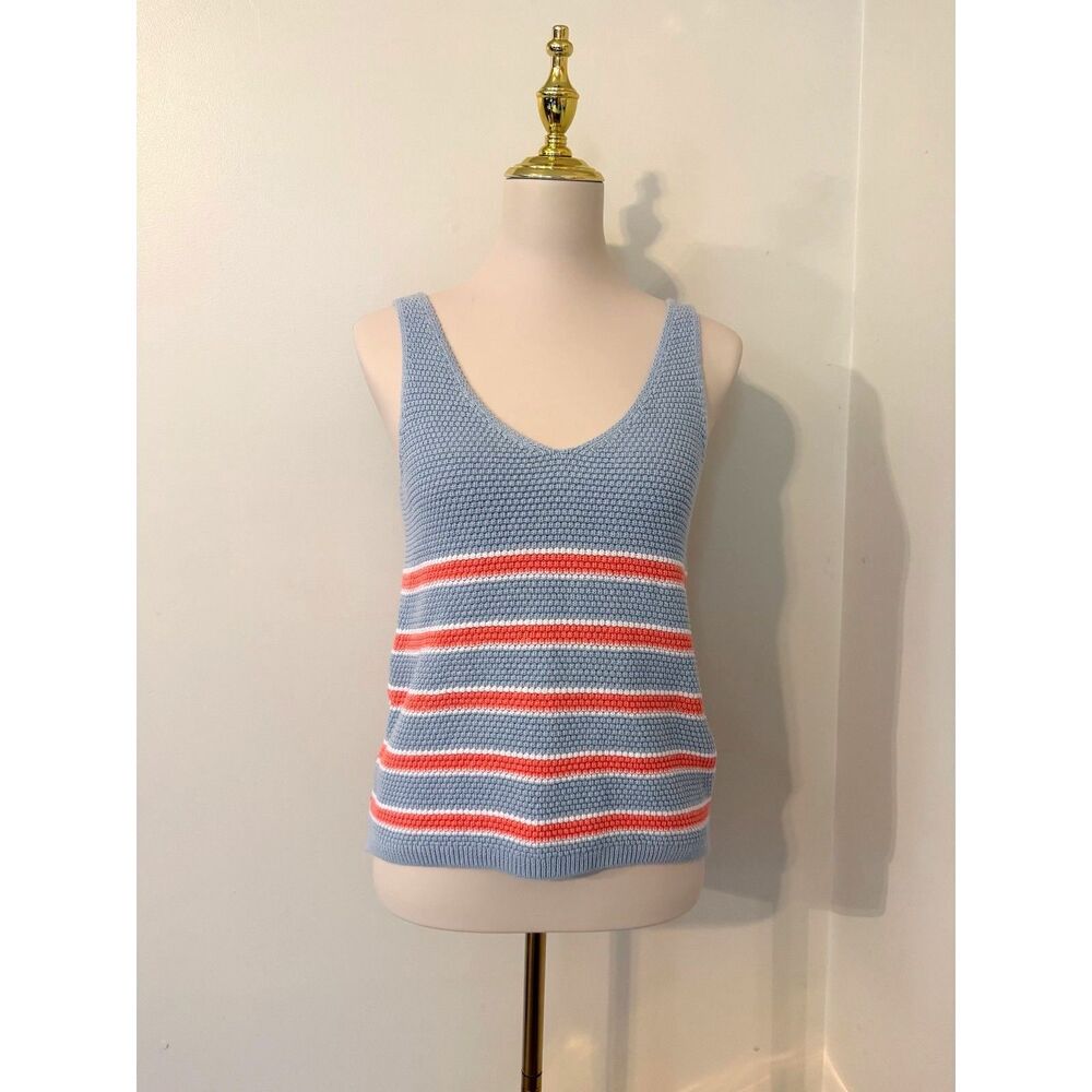 Southern Tide Alli Striped Sweater Tank S Blue Coral Cotton Coastal Preppy